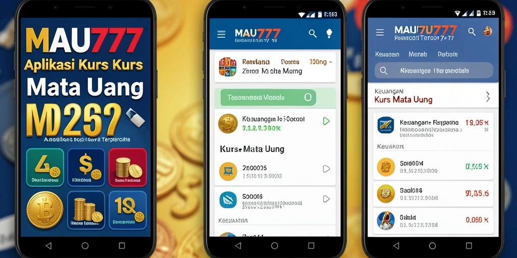 Tampilan antarmuka utama aplikasi MAU777 yang menampilkan kurs mata uang.
